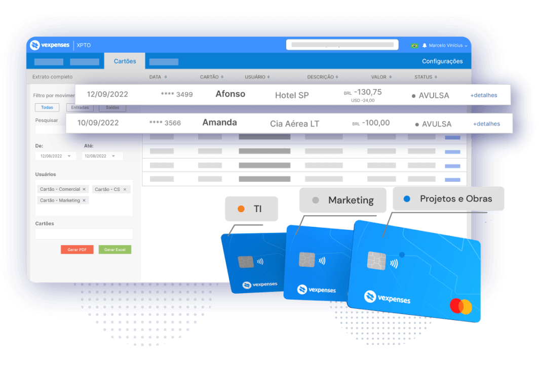 app mobile com itens e cartões em destaque